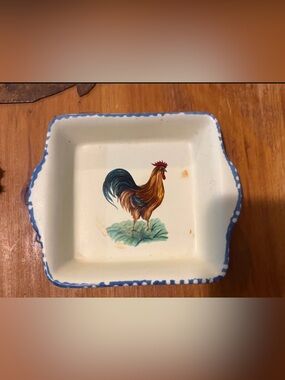 Decorative Rooster Ceramic Tray in White and Blue